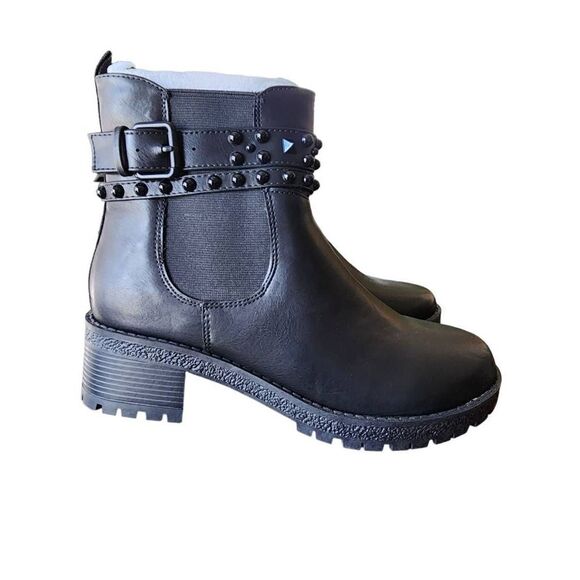 GC Shoes Noe Black Ankle Boots Booties Womens Stud Buckle Emo Block Lug Zip 9 - Picture 6 of 8